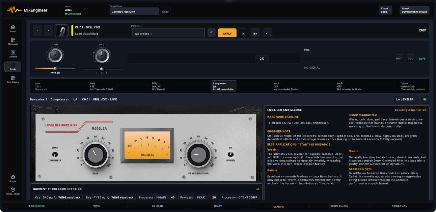 Current Channel Studio rendering the LA Leveler compressor faceplate.